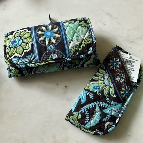 New Darice blue green cotton crossbody wallet and eyeglass case - Picture 3 of 4